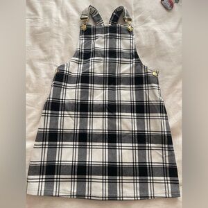 Girls Black and White Plaid Pinafore Dress